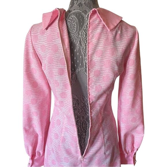 Vintage 60s Handmade Twee Coquette Print Peter Pan Collar Dress Pink - Picture 7 of 8